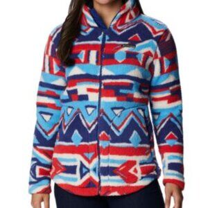 Columbia West Bend High‑Pile Fleece Jacket – Geometric Print, Full Zip